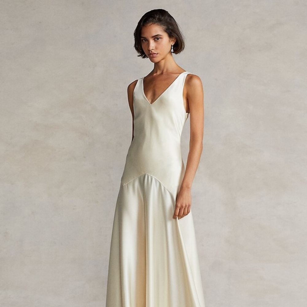 ISO Ralph Lauren black label sleeveless V-neck satin dress